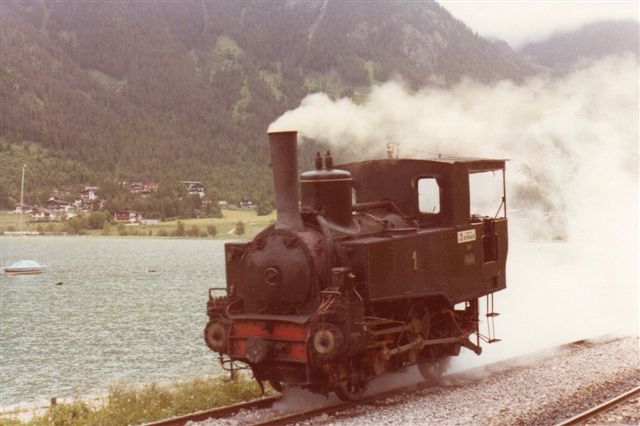 Achenseebahn 1, Florisdorf 701/1889 ved Achensee under omløb 1980. Lokomotivet var da 91 år.