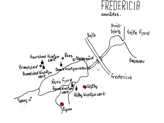 Kort over Fredericiaegnens kiselgurværker.